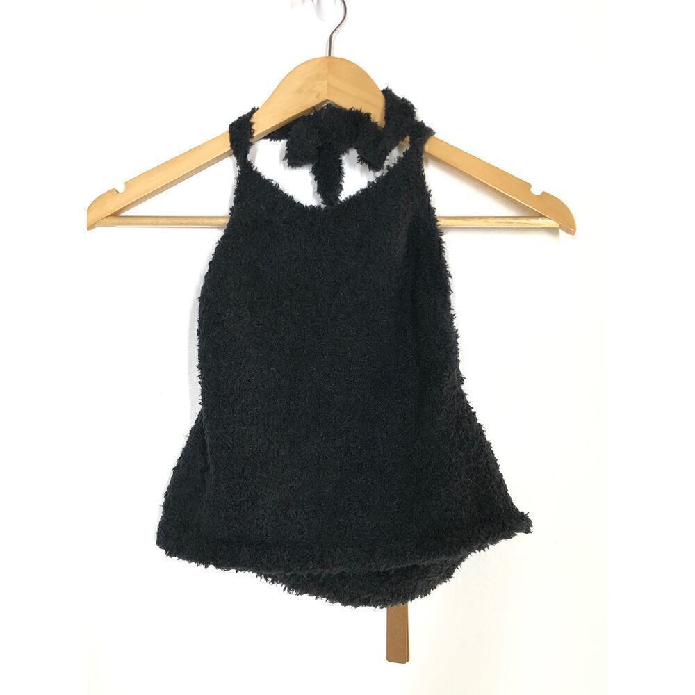 SKIMS Cozy Knit Halter Bra Top Tie Neck Bralette in Onyx Black NWT 4X 5X